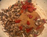 A picture of step 4 of Gorgonzola Pine Nut Pasta w Chicken & Sundried Tomatoes & Mushrooms.
