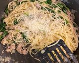 รูปขั้นตอนการทำที่ 6 ของ สปาเกตตี sausage & spinach (ไส้กรอกและผักโขม)