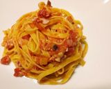 A picture of step 4 of Tagliatelle al ragù di baccalà e melanzane.
