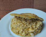 Foto del paso 7 de la receta: Arepa rellena de pollo con salsa de manzana, zanahoria, cebolla y crema...🫓🥙🥯