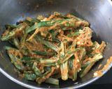 A picture of step 3 of Bhindi Kurkuri.