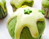 A picture of step 15 of Spinach cupcakes with egg and chocolate ganache topping.