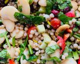 A picture of step 5 of Mediterranean giant couscous salad.