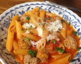 A picture of step 9 of One-Pot Tomato Pasta with Fennel Sausage Meatballs.