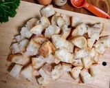 A picture of step 2 of Semmelknödel (German Bread Dumplings).