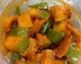A picture of step 4 of Raw Mango green chili aachar.