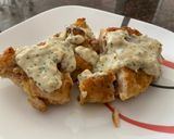 A picture of step 4 of Chicken Cordon Bleu (my style).