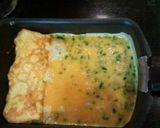 A picture of step 3 of Tamagoyaki with Green Peppers and Cheese.