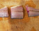 A picture of step 1 of Ginger and Garlic Mackerel Fritters (Saba no Tatsuta-age).