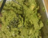 A picture of step 1 of mom's guacamole.