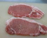 A picture of step 1 of Tonkatsu (Deep-fried Pork Cutlet).