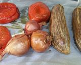A picture of step 1 of Roasted Red Pepper, Aubergine and Onion Salad (Escalivada).