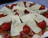 A picture of step 3 of Vegetarian pizza with roasted peppers and cherry tomatoes.