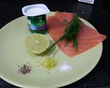 A picture of step 1 of Smoked salmon and lime paté .