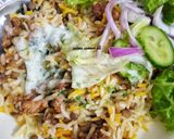 A picture of step 4 of Qeema masoor pulao.