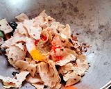 A picture of step 3 of Seyal phulka (leftover rotis in garlic tomato curry).