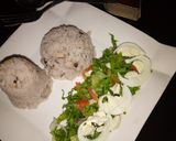 A picture of step 5 of Rice & beans, wif salad.