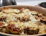 A picture of step 9 of Zuccinni Parmesean.