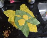 A picture of step 4 of Aloo Vadi or Patra.