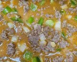 A picture of step 2 of Jambalaya made with breakfast sausage.
