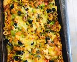 A picture of step 4 of Veggie Loaded pizza with homemade dough.