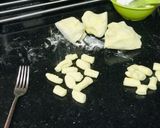 A picture of step 4 of Eggless: 'Italian Potato Gnocchi' or 'Gnocchi di Patate' (Pasta) in the 'Piedmontese' Style.