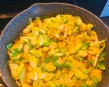 A picture of step 3 of Stir fry Brussels sprouts with prawns.