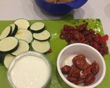 A picture of step 1 of Wholewheat pasta with sun- dried tomatoes, courgette and chorizo.