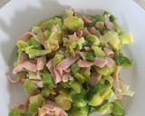 A picture of step 4 of Brussel Sprouts with Leeks and Bacon.