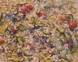 A picture of step 4 of Spanish Saffron Risotto with Zucchini and Sundried Tomatoes.