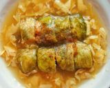 รูปขั้นตอนการทำที่ 10 ของ ผักกาดแก้วม้วนไส้หมูสับราดซอสฟองเต้าหู้
