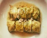 รูปขั้นตอนการทำที่ 7 ของ ผักกาดแก้วม้วนไส้หมูสับราดซอสฟองเต้าหู้
