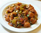 A picture of step 5 of Chili idli fry with leftover idlies.