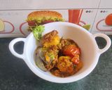 A picture of step 4 of Kathiyavadi Bharva aloo baingan.