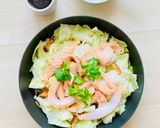 A picture of step 2 of Steamed cabbage with salmon served with homemade ponzu sauce.