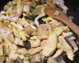 A picture of step 2 of Chicken and porcini mushrooms in a saffron and white wine sauce.