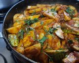 A picture of step 8 of Vidarbha special Nagpuri style Wanga batata Saoji masala bhaji.