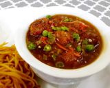A picture of step 6 of Chowmin veg manchurian and fried rice.