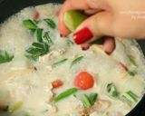 A picture of step 14 of Tom Kha Gai with King Oyster Mushrooms.