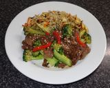 A picture of step 5 of Lomo Saltado with Broccoli.