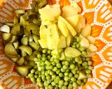 A picture of step 2 of Potato salad with pickled cucumbers and green peas.