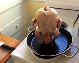 A picture of step 2 of Beer Can Chicken in an oven!.