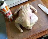 A picture of step 1 of Beer Can Chicken in an oven!.