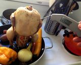A picture of step 7 of Beer Can Chicken in an oven!.