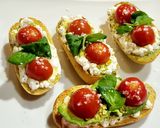 A picture of step 6 of Toasts with Cottage Cheese, Cherry Tomatoes, Guacamole, and More.