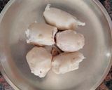 A picture of step 1 of Taro root/arbi & water chestnut flour poori.