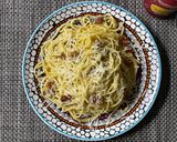 A picture of step 6 of Pasta Carbonara.