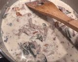 A picture of step 5 of Leftover duck with Targliatelle, sage, gorgonzola and walnuts.