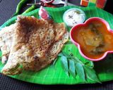 A picture of step 9 of Vermicelli dosa with sambhar chutney.