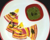 A picture of step 5 of Tri colour instant Dhokla.
